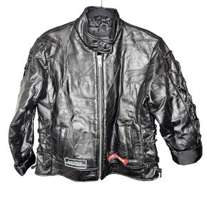 Diamond Plate Genuine Buffalo Leather Jacket Classic Motorcycle Women’s Small